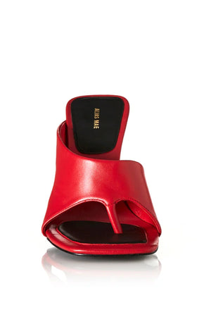 Bijou Scarlet Leather by Alias Mae, squared toe mule with leather toe-post design and 10cm heel, a trendy piece perfect for chic day to night looks.