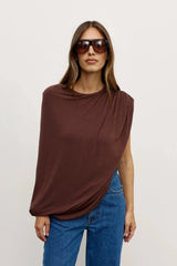 Birdie Bodysuit Chocolate by Bayse – asymmetric draped bodysuit with gathered detailing and sculpted silhouette.