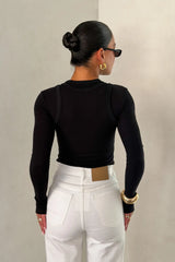 Black Yianni Layered Long Sleeve Top with a fitted silhouette and subtle layered detailing on the sleeves.4
