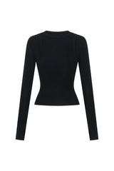 Black Yianni Layered Long Sleeve Top with a fitted silhouette and subtle layered design on the sleeves.