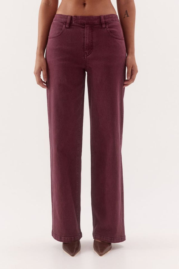 Blaine Denim Jeans Vino by Sovere, mid-rise straight leg cotton blend denim jeans with tailored detailing.