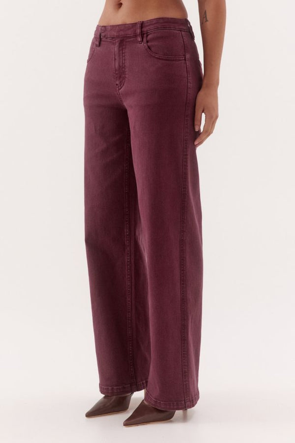 Blaine Denim Jeans Vino by Sovere, mid-rise straight leg cotton blend denim jeans with tailored detailing.