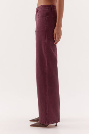 Blaine Denim Jeans Vino by Sovere, mid-rise straight leg cotton blend denim jeans with tailored detailing.