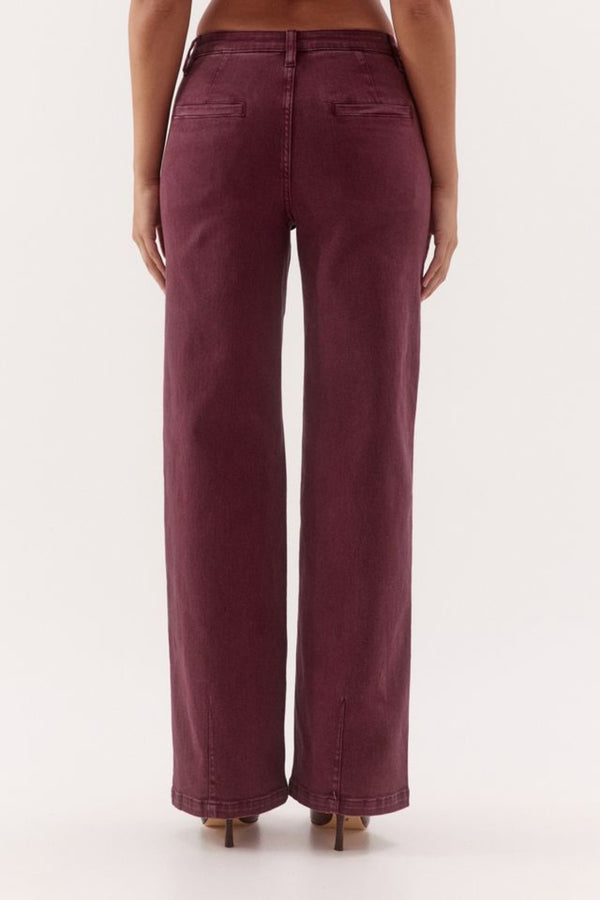 Blaine Denim Jeans Vino by Sovere, mid-rise straight leg cotton blend denim jeans with tailored detailing.