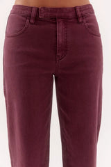 Blaine Denim Jeans Vino by Sovere, mid-rise straight leg cotton blend denim jeans with tailored detailing.