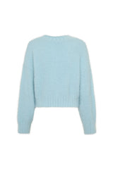 Blue Kaia crew neck sweater with long sleeves and a relaxed fit.