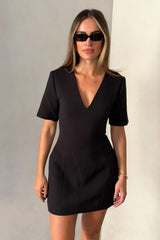 Bobbie V Neck Mini Dress Black by Sneaky Link, a tailored mini with deep V neckline and sculpted fit, perfect for events or nights out.