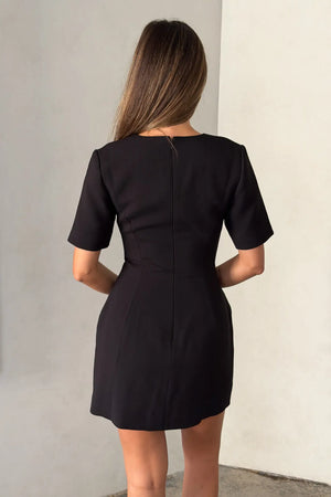 Bobbie V Neck Mini Dress Black by Sneaky Link, a tailored mini with deep V neckline and sculpted fit, perfect for events or nights out.