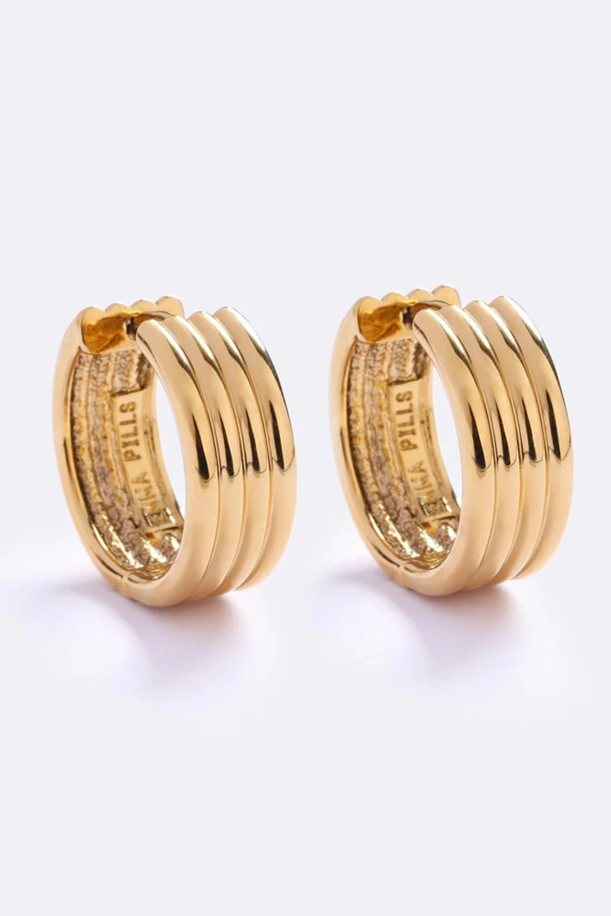 Bondi Waves Hoops Gold by Emma Pills, sculptural medium hoop earrings with ridged gold finish for elevated everyday styling.