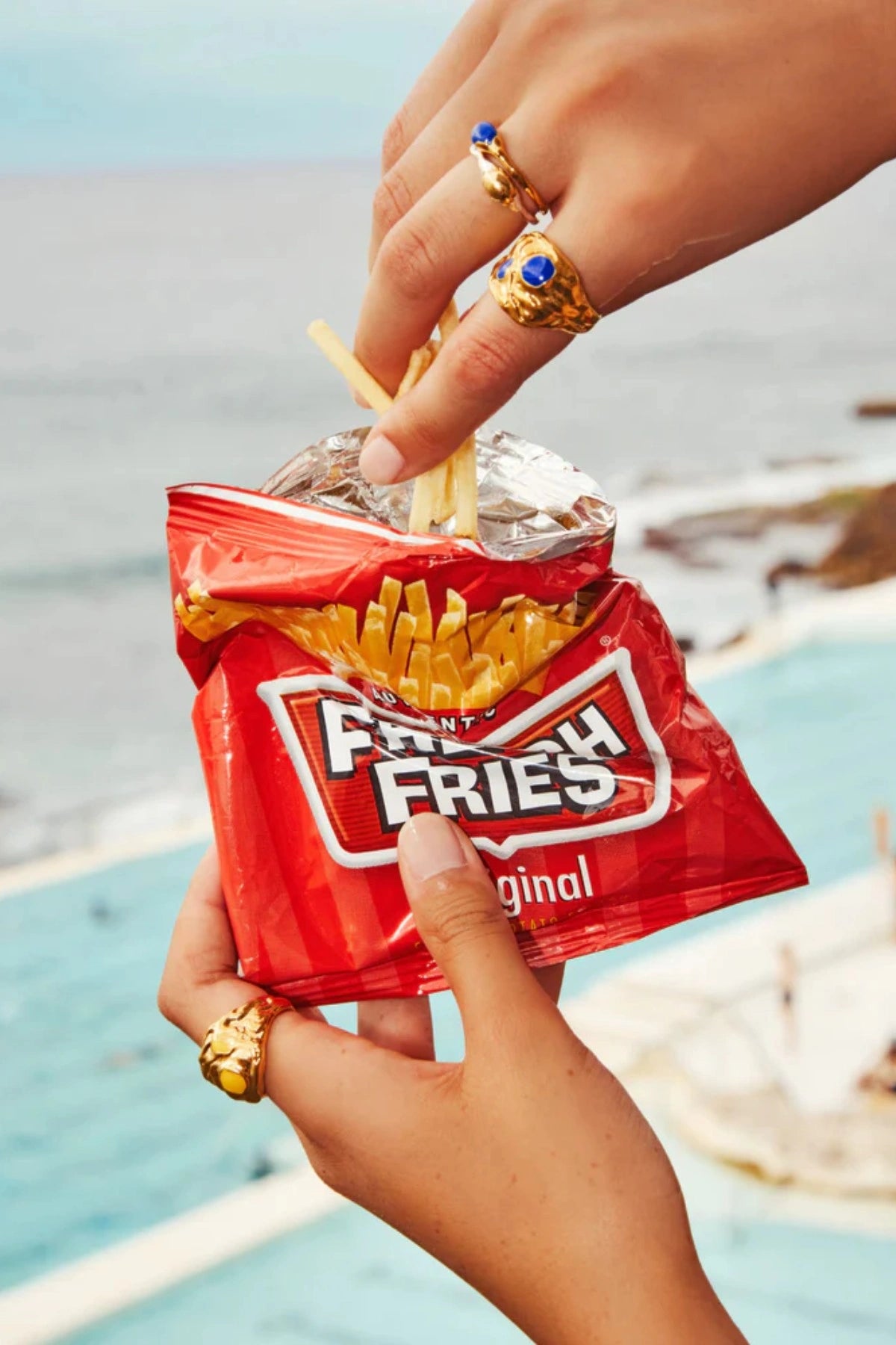 Bondi Waves Ring Gold Blue by Emma Pills, a deconstructed gold plated ring with blue enamel accents inspired by ocean waves.