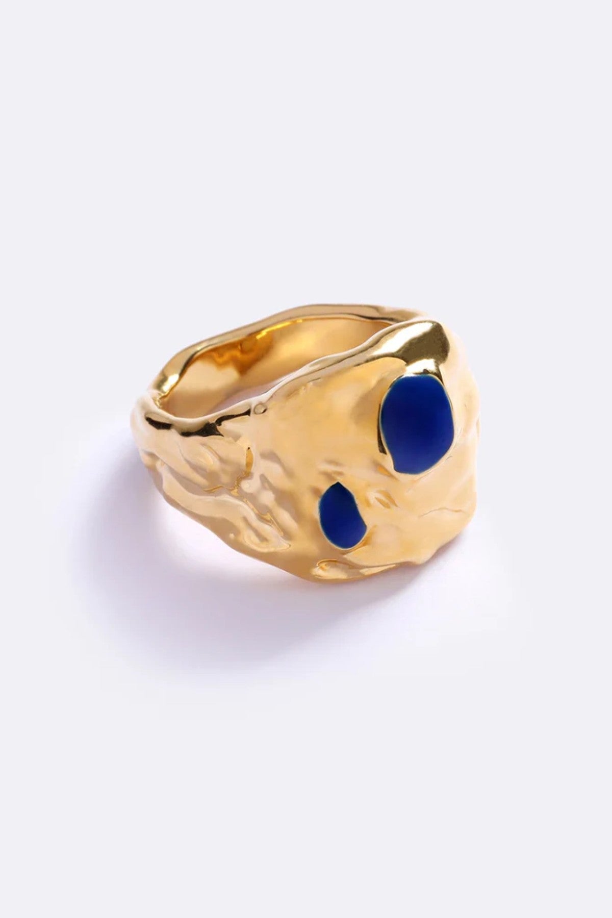 Bondi Waves Ring Gold Blue by Emma Pills, a deconstructed gold plated ring with blue enamel accents inspired by ocean waves.