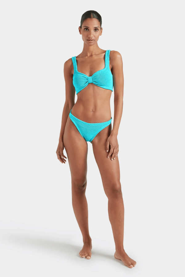 Bonnie Bikini by Hunza G, crinkle bikini with gathered top and high waist bottoms. Perfect for beach days or retro inspired swim looks.