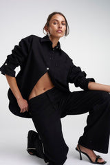 Boss Shirt Black Denim by Summi Summi – a cotton denim shirt with flared cuffs and silver hardware. Perfect for everyday styling.