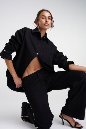 Boss Shirt Black Denim by Summi Summi – a cotton denim shirt with flared cuffs and silver hardware. Perfect for everyday styling.