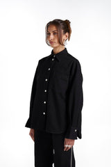 Boss Shirt Black Denim by Summi Summi – a cotton denim shirt with flared cuffs and silver hardware. Perfect for everyday styling.