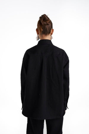 Boss Shirt Black Denim by Summi Summi – a cotton denim shirt with flared cuffs and silver hardware. Perfect for everyday styling.