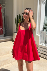 Boston Mini Dress in Red by Sneaky Link, lightweight cotton poplin mini dress with easy summer fit and breathable feel.