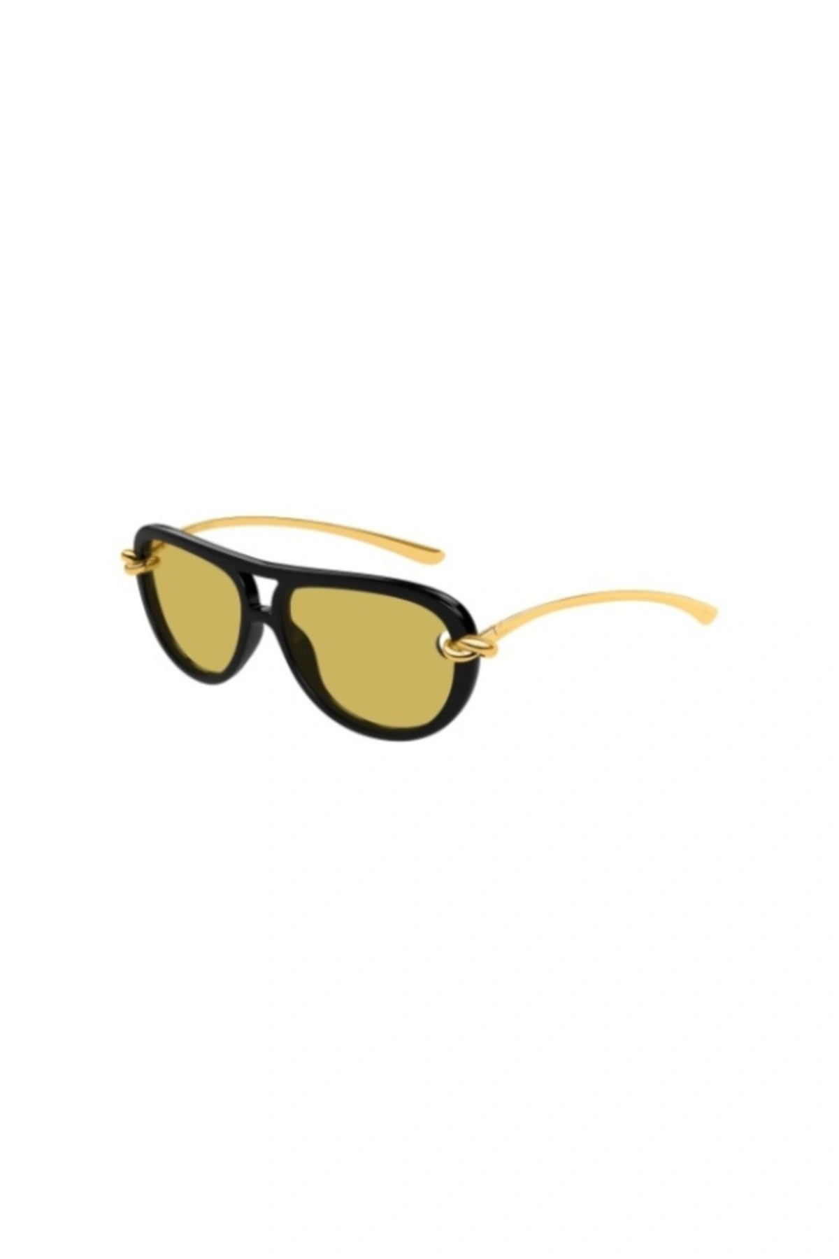 Bottega Veneta BV1418S Black Yellow – vintage aviator sunglasses with knotted temples and gold detailing for modern luxury.
