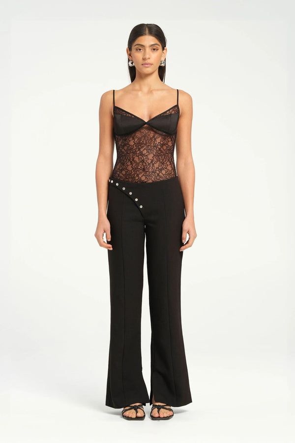 Braxton Saddle Pant Black by Benni - tailored slim fit pants with panel detail and leg splits, designed for a clean modern silhouette.