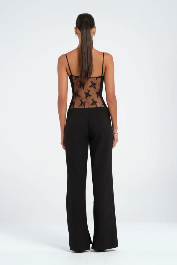 Braxton Saddle Pant Black by Benni - tailored slim fit pants with panel detail and leg splits, designed for a clean modern silhouette.