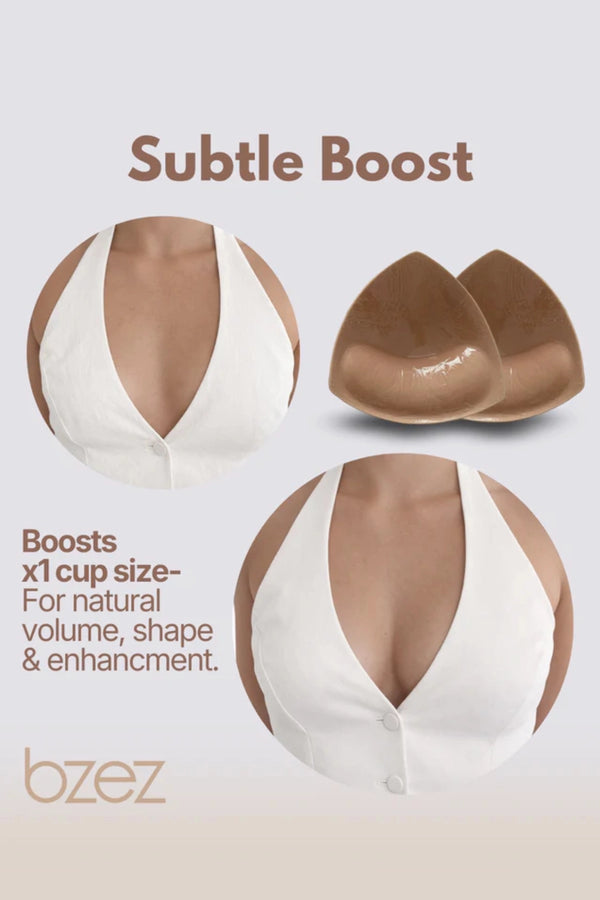 Breast Enhancer Inserts Subtle Boost by Bzez, reusable adhesive padding for natural volume and seamless shaping under fitted outfits.