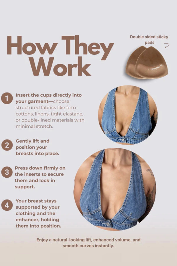 Breast Enhancer Inserts Subtle Boost by Bzez, reusable adhesive padding for natural volume and seamless shaping under fitted outfits.