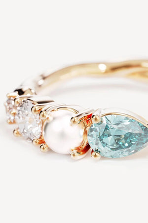 Breathe in Stillness Ring by By Charlotte – 18k gold vermeil ring with freshwater pearls and mint green gemstone accents.