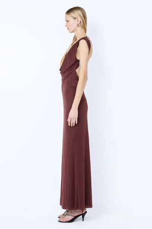 Brigitte Cowl Maxi Dress in Blackberry by Bec + Bridge – backless stretch jersey maxi with deep cowl neckline.