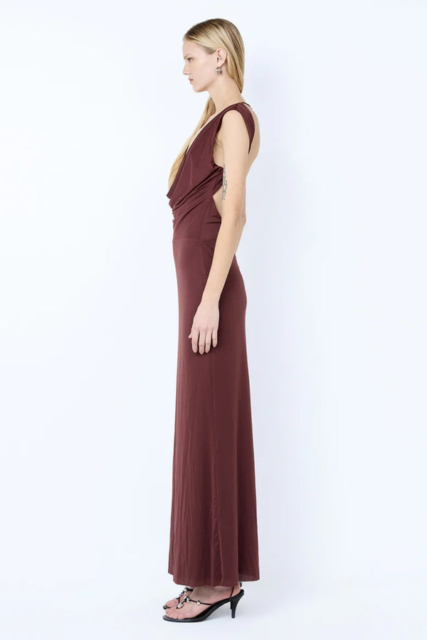 Brigitte Cowl Maxi Dress in Blackberry by Bec + Bridge – backless stretch jersey maxi with deep cowl neckline.