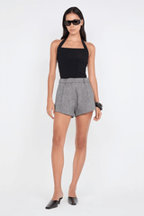 Brinley Short Salt Pepper by Bec + Bridge, tailored mini shorts with pleated front. Perfect for polished looks or smart casual outfits.