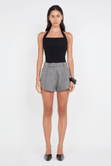 Brinley Short Salt Pepper by Bec + Bridge, tailored mini shorts with pleated front. Perfect for polished looks or smart casual outfits.