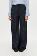 Brody Pant in French Navy Stripe by Camilla and Marc, a wide-leg tailored pant with pressed creases and classic striped finish.