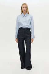 Brody Pant in French Navy Stripe by Camilla and Marc, a wide-leg tailored pant with pressed creases and classic striped finish.