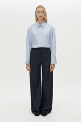 Brody Pant in French Navy Stripe by Camilla and Marc, a wide-leg tailored pant with pressed creases and classic striped finish.