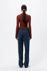 Brooklyn Top Rust by Mossman - ribbed jersey top with thumbhole sleeves and fitted shape, designed for elevated everyday styling.