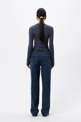 Brooklyn Top Sapphire by Mossman - ribbed jersey top with thumbhole sleeves and fitted shape, designed for elevated everyday styling.