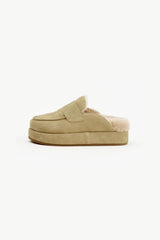Burkley Dune Suede Shearling by Alias Mae - suede slip on loafer with shearling lining and flatform sole, perfect for cozy elevated everyday wear.