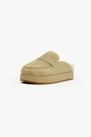 Burkley Dune Suede Shearling by Alias Mae - suede slip on loafer with shearling lining and flatform sole, perfect for cozy elevated everyday wear.