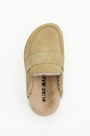 Burkley Dune Suede Shearling by Alias Mae - suede slip on loafer with shearling lining and flatform sole, perfect for cozy elevated everyday wear.