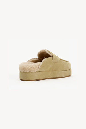 Burkley Dune Suede Shearling by Alias Mae - suede slip on loafer with shearling lining and flatform sole, perfect for cozy elevated everyday wear.