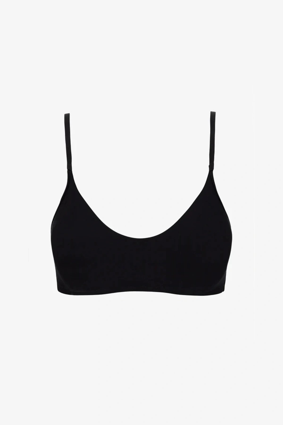 Butter Bralette in Black by Commando, ultra-soft Austrian modal blend with adjustable straps, bust shirring, and lined front for all-day wireless comfort.