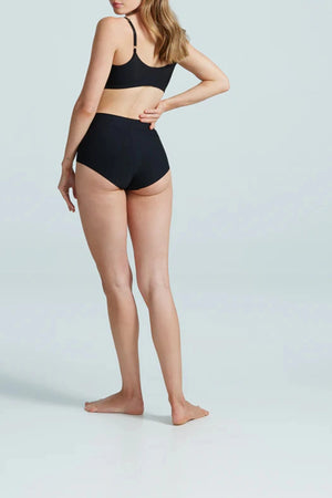 Butter High-Rise Bikini in Black by Commando, ultra-soft Austrian modal blend with high-rise fit and raw-cut edges for seamless, all-day comfort.