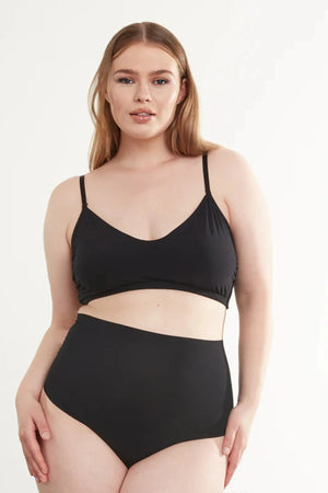 Butter High-Rise Bikini in Black by Commando, ultra-soft Austrian modal blend with high-rise fit and raw-cut edges for seamless, all-day comfort.