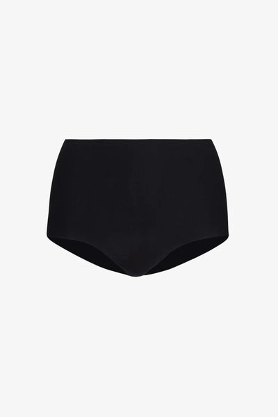 Butter High-Rise Bikini in Black by Commando, ultra-soft Austrian modal blend with high-rise fit and raw-cut edges for seamless, all-day comfort.