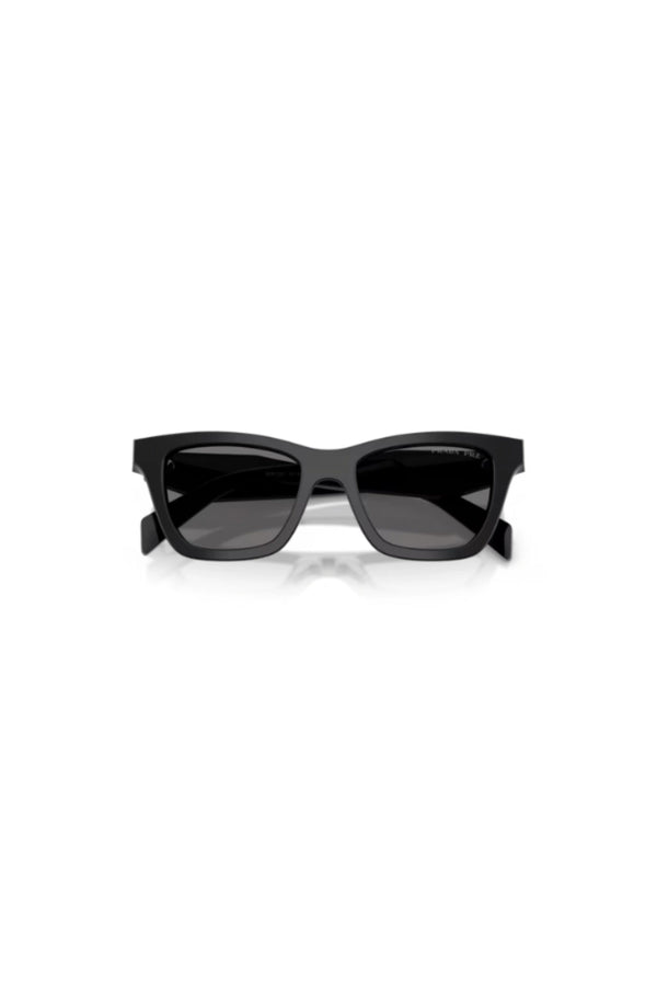 Butterfly Sunglasses in Black by Prada, featuring a bold butterfly shape with faceted temples and signature branding. Perfect for everyday edge.