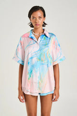 Button Up Shirt Medusa Phase by Summi Summi, silky pastel print shirt with relaxed fit and button-up design, a trendy piece perfect for layering or set styling.