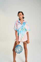 Button Up Shirt Medusa Phase by Summi Summi, silky pastel print shirt with relaxed fit and button-up design, a trendy piece perfect for layering or set styling.
