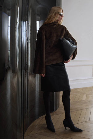 Nala Furry Pullover Top Truffle by Camilla and Marc, luxe faux fur pullover with relaxed silhouette and high neck
