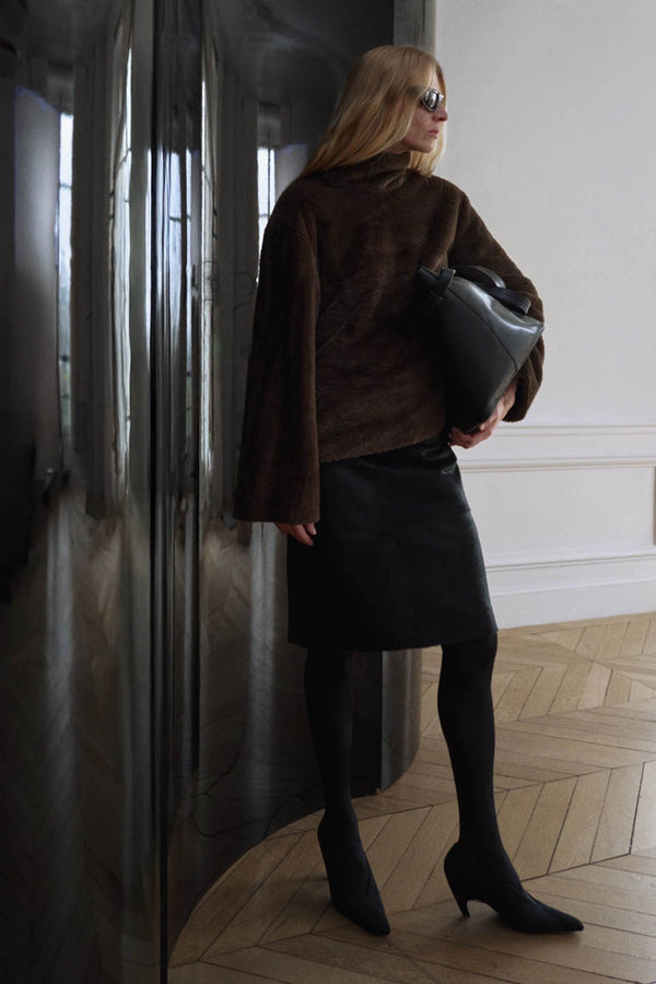 Nala Furry Pullover Top Truffle by Camilla and Marc, luxe faux fur pullover with relaxed silhouette and high neck