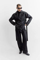 Malia Belted Jacket Black by Camilla and Marc, tailored double breasted jacket with structured shoulders and belt detail